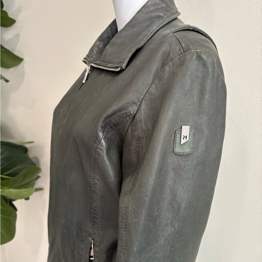 Mauritius Lambskin Leather Jacket Womens Size 12 Large Dark Grey Green Full Zip - Picture 5 of 15